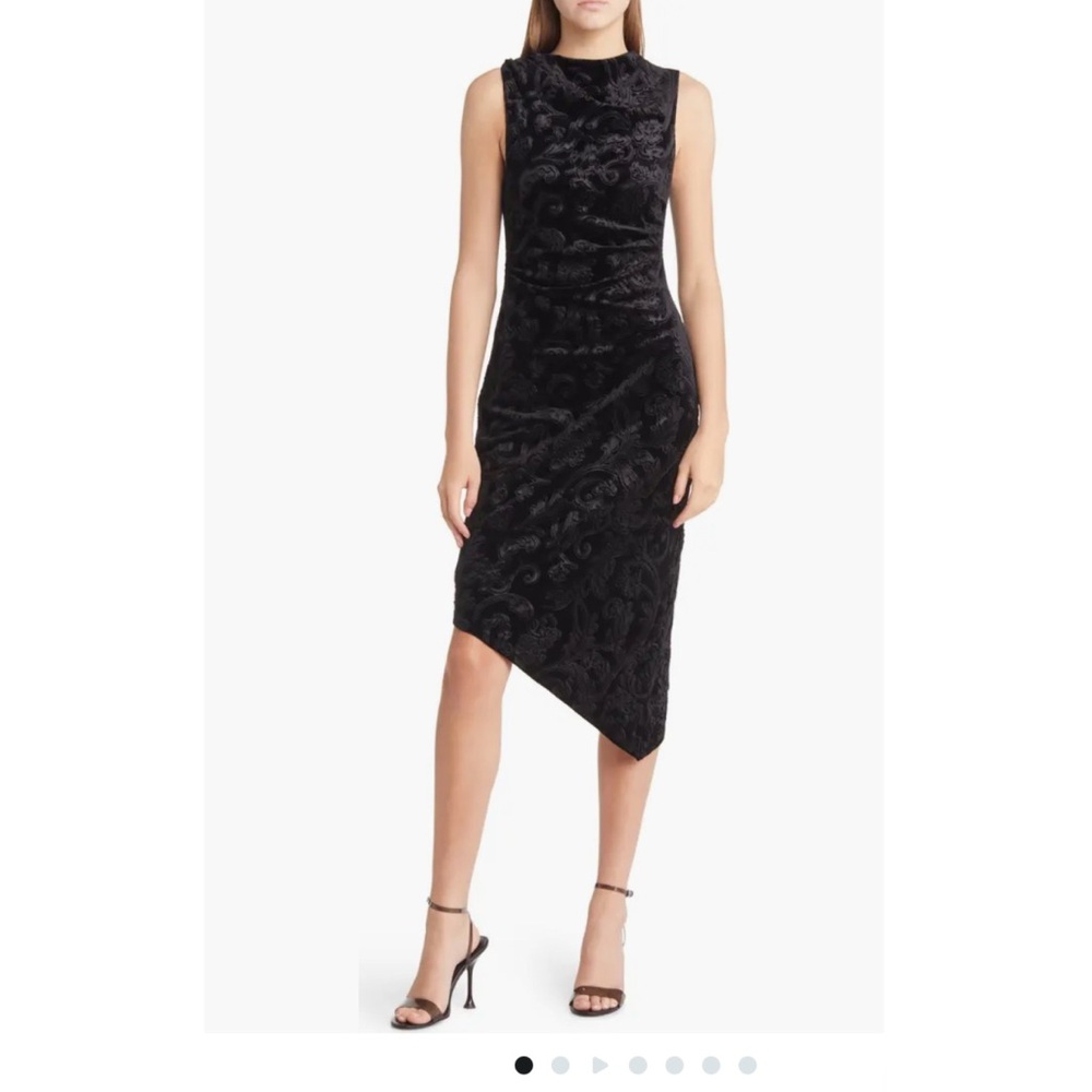 Charles Henry Ruched Velvet Midi Dress